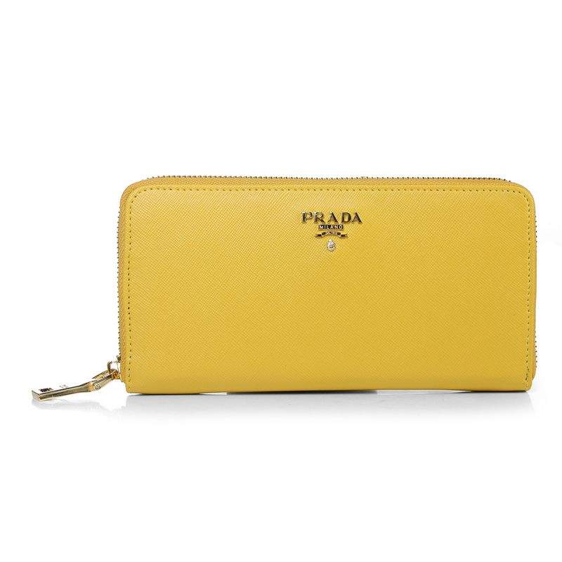 Knockoff Prada Real Leather Wallet 1136 lemon yellow